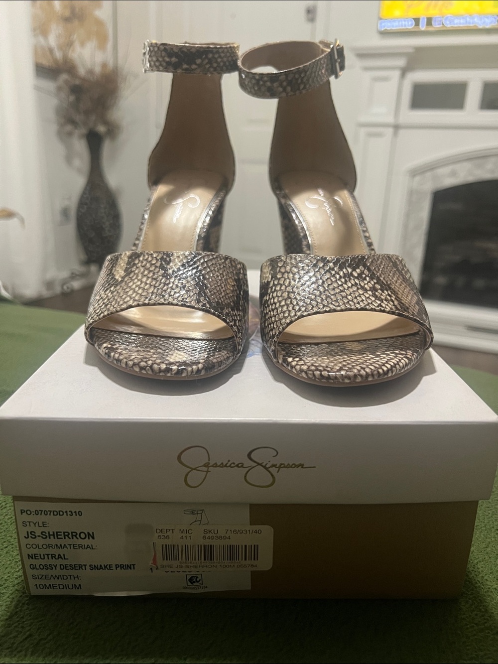 Jessica Simpson Glossy Desert Snake-Print Ankle Strap Heels